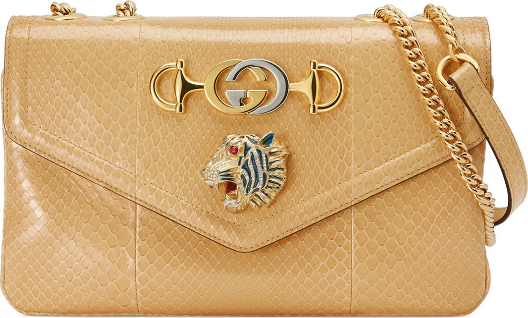 Gucci Lizard Embellished Python Shoulder Bag