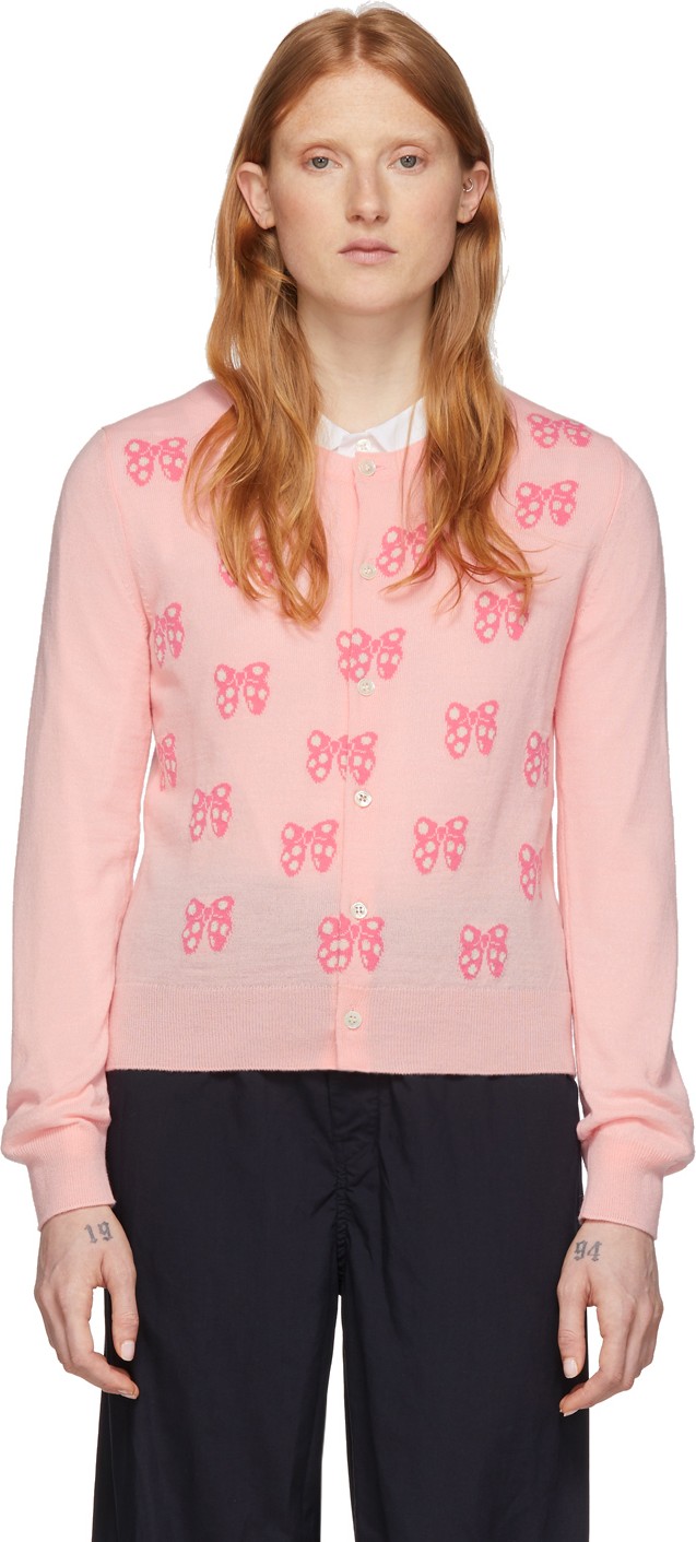 Comme Des Garçons Girl Pink Disney Edition All Over Ribbons Cardigan