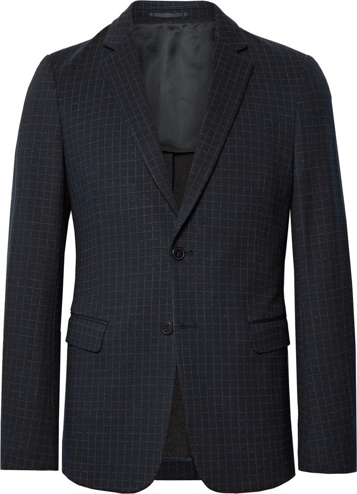 Theory Navy Clinton Checked Stretch-Ponte Blazer
