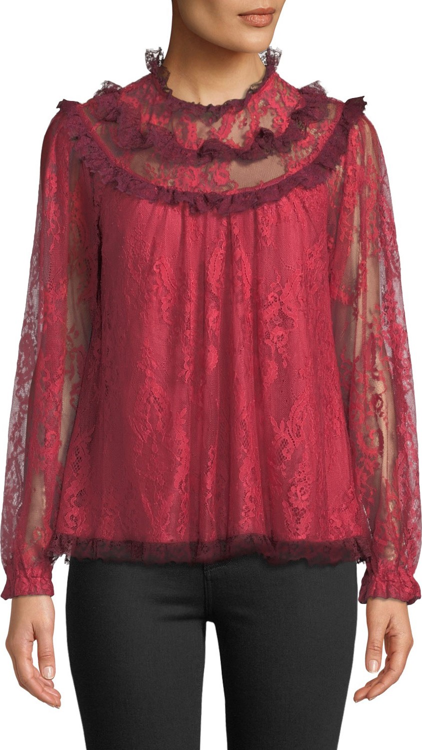 Needle & Thread Scallop Frill Lace Long-Sleeve Top