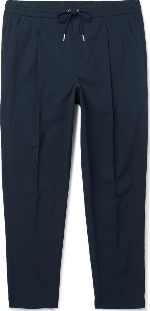 Moncler Tapered Pleated Stretch-Cotton Drawstring Trousers
