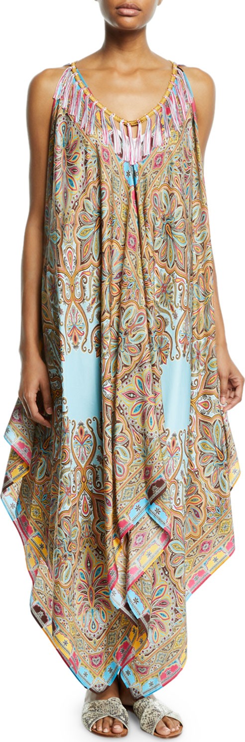 Etro Silk Fringe Printed Handkerchief Dress