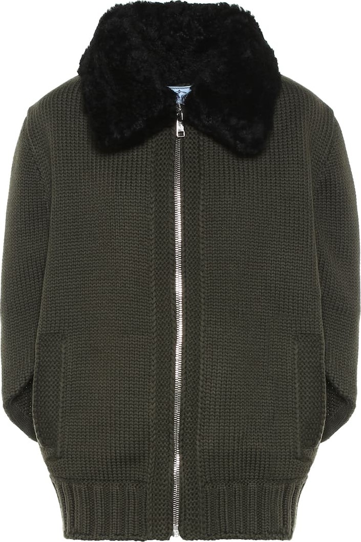 Prada Fur-trimmed wool jacket