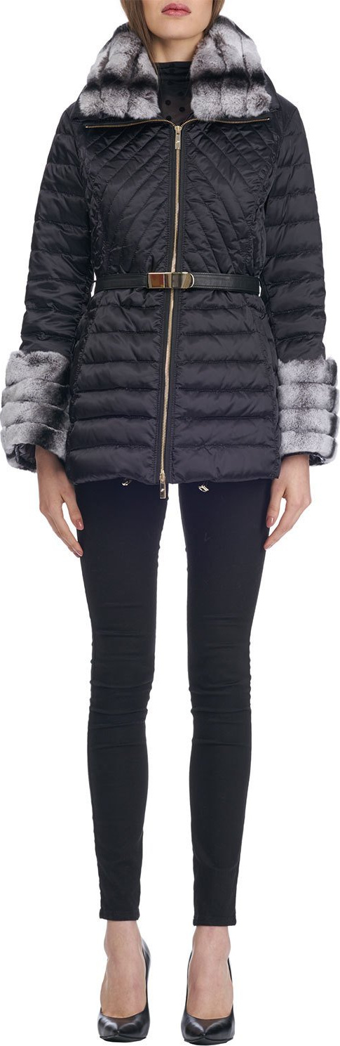 Gorski Zip-Front Belted Quilted Après-Ski Jacket with Rex Rabbit Fur Gorski Zip-Front Belted Quilted Après-Ski Jacket with Rex Rabbit Fur