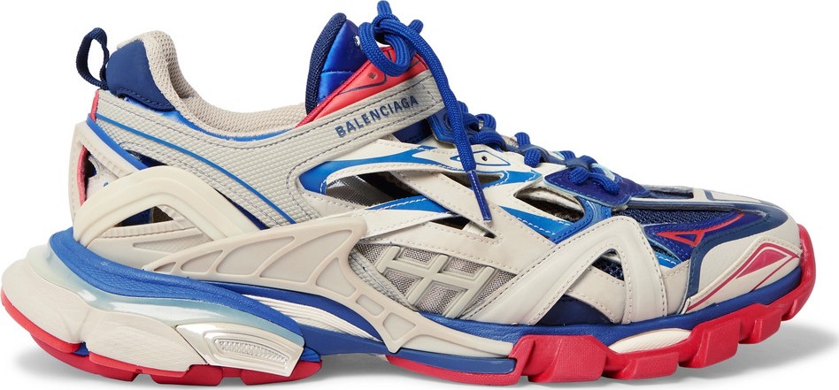 Balenciaga Track 2 Leather, Mesh and Rubber Sneakers