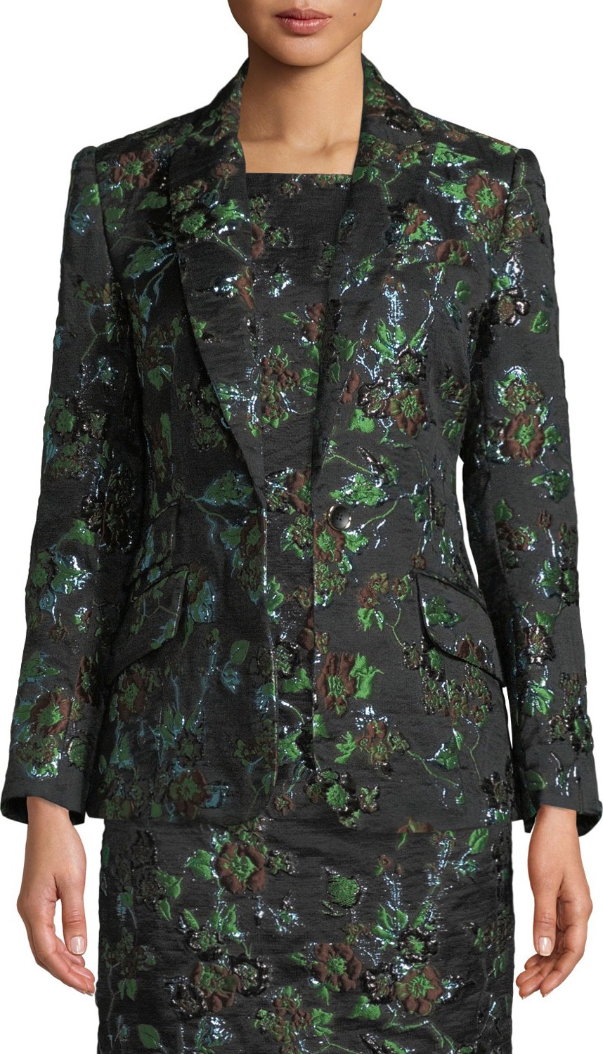 Badgley Mischka Brocade One-Button Blazer