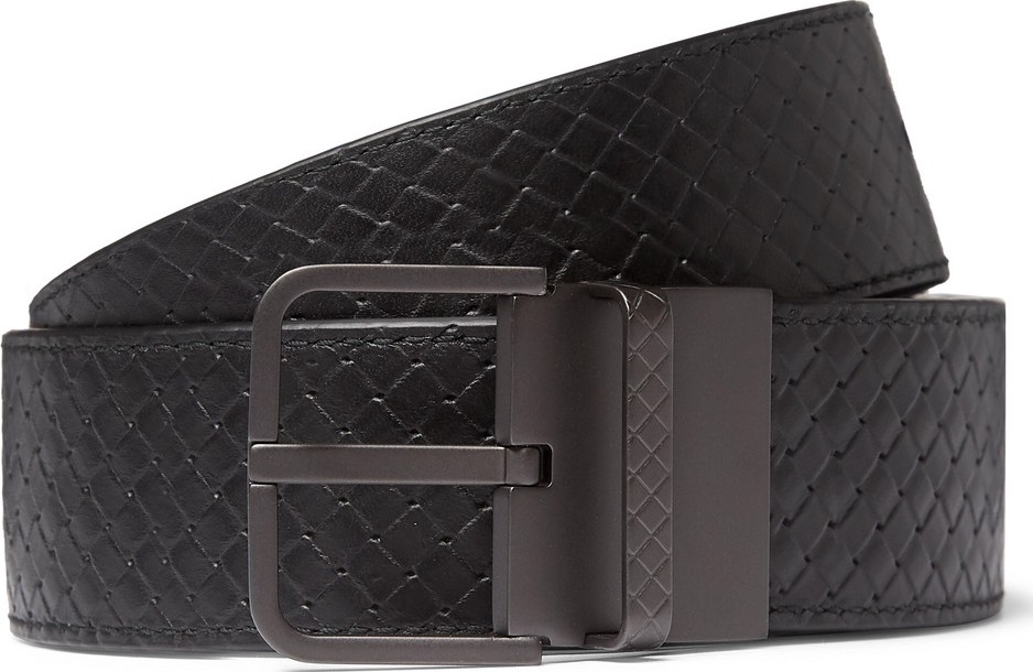 Bottega Veneta 3.5cm Black and Blue Reversible Intrecciato Leather Belt
