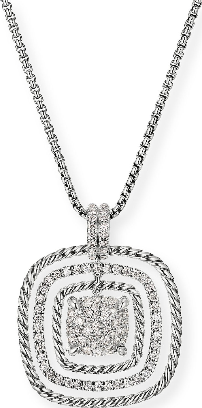 David Yurman Chatelaine Silver Diamond Pave Pendant Necklace