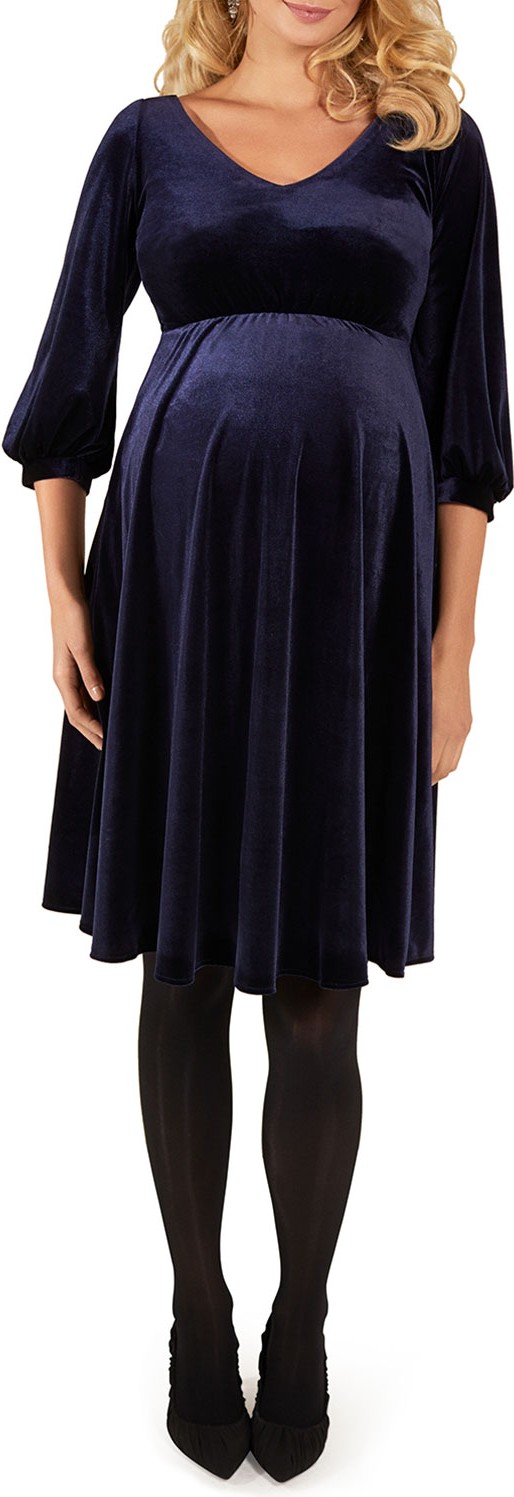 Tiffany Rose Maternity Roxie V-Neck Bishop-Sleeve Velvet Dress