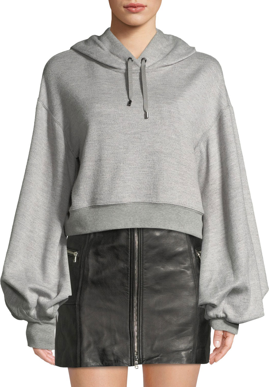 Jonathan Simkhai Cropped Bishop-Sleeve Pullover Hoodie Sweatshirt