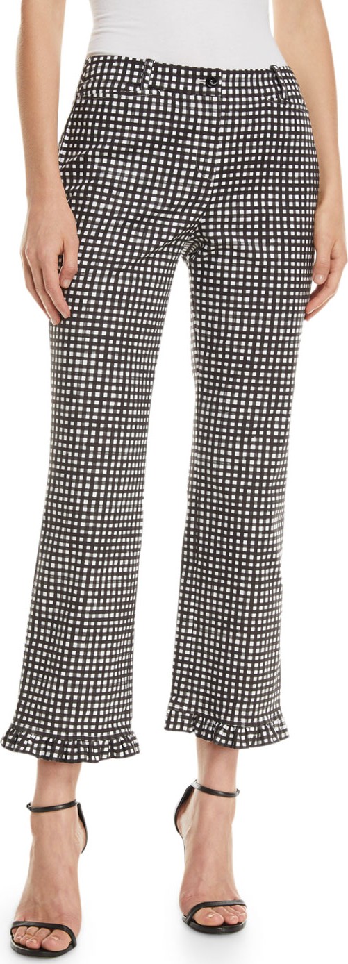 Michael Kors Collection Painterly Gingham-Check Ruffle-Trim Trousers