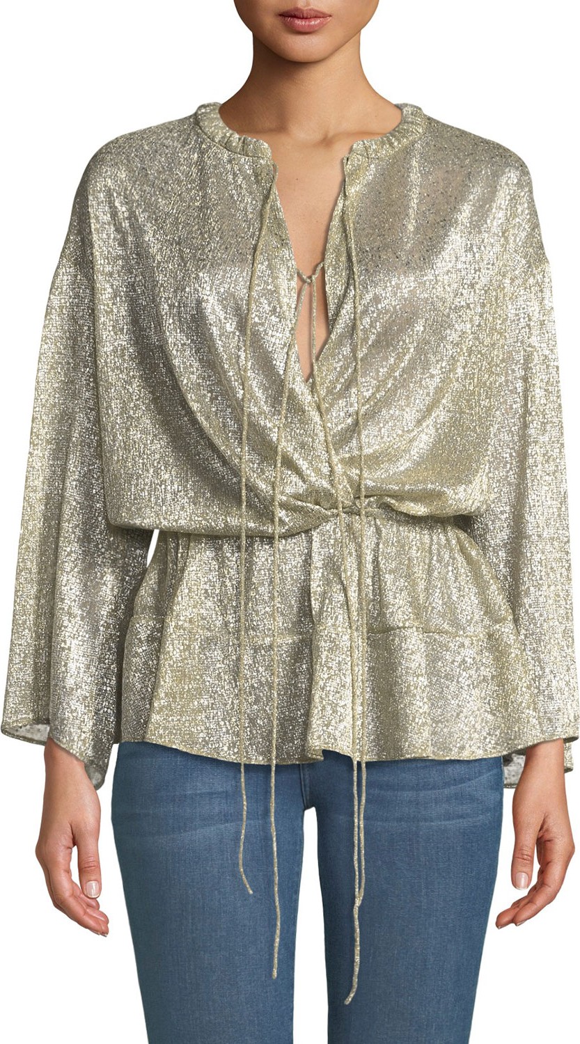 IRO Spacious Tie-Front Metallic Long-Sleeve Top