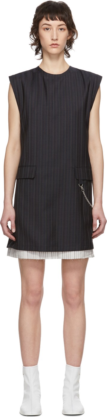 Acne Studios Navy Wool Pinstripe Donielle Dress
