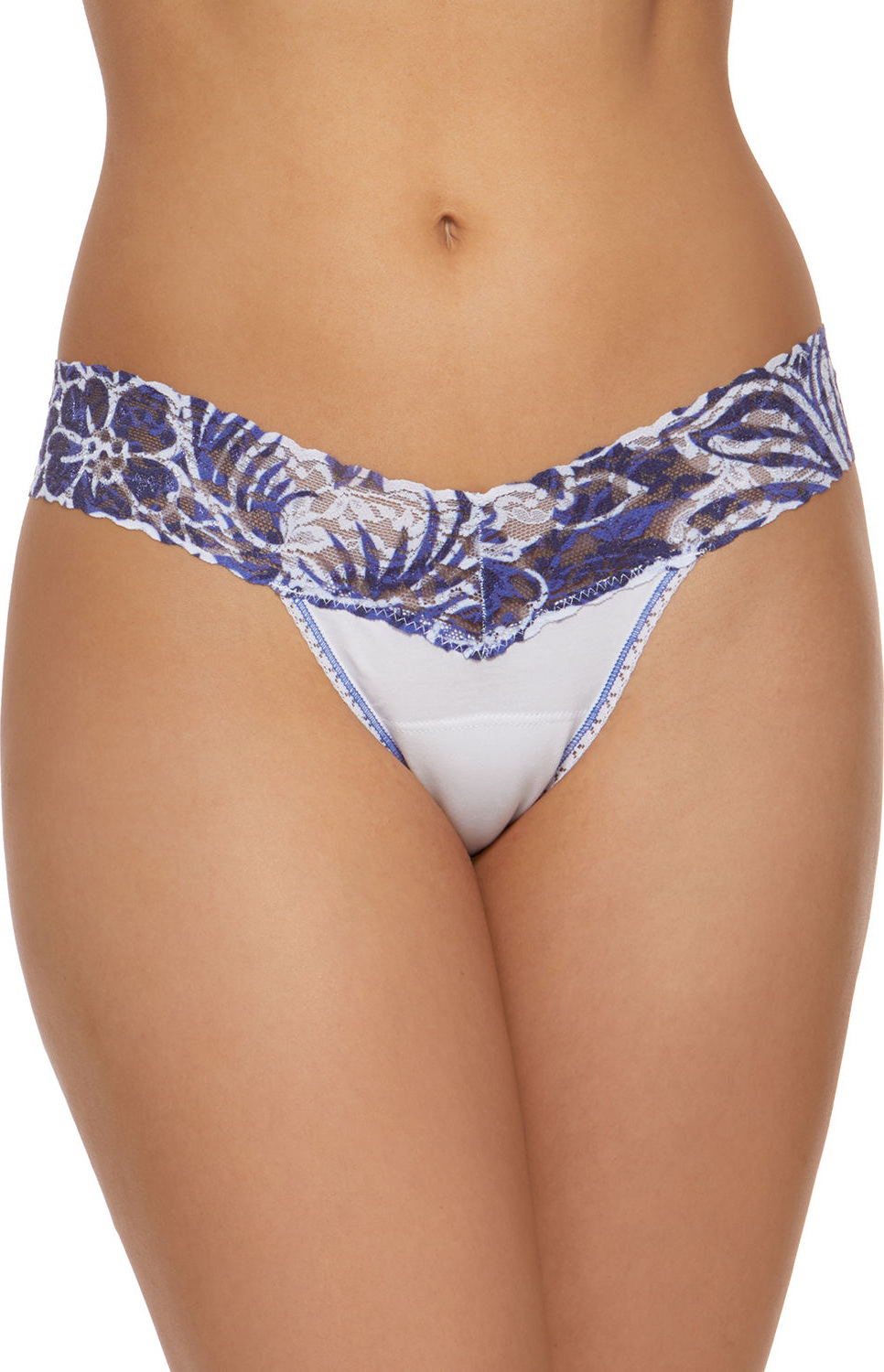 Hanky Panky Lace-Trim Low-Rise Cotton Thong