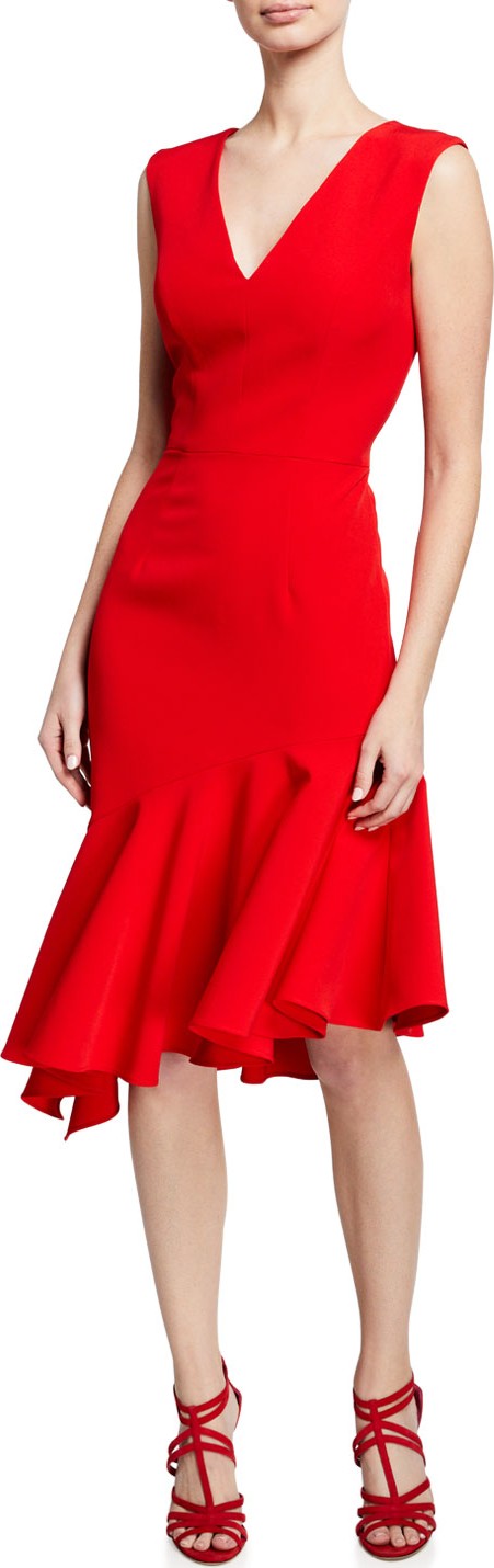 MILLY Vanessa Sleeveless Asymmetric Flounce Hem Dress