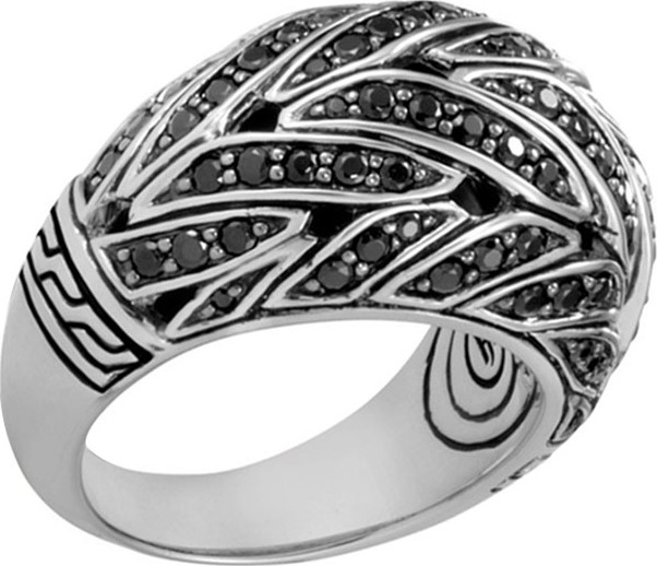 John Hardy Classic Chain Silver Dome Ring with Black Sapphire & Black Spinel