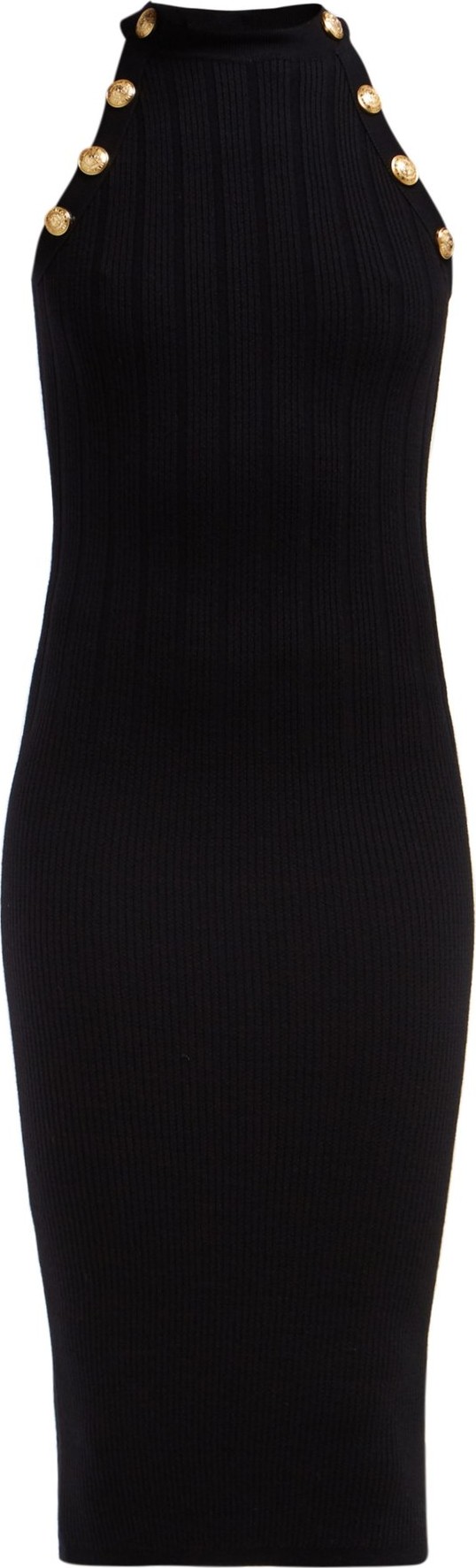 Balmain Crest-embossed button wool-blend halterneck dress