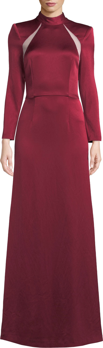Alice + Olivia Charita Shoulder-Cutout Turtleneck Gown