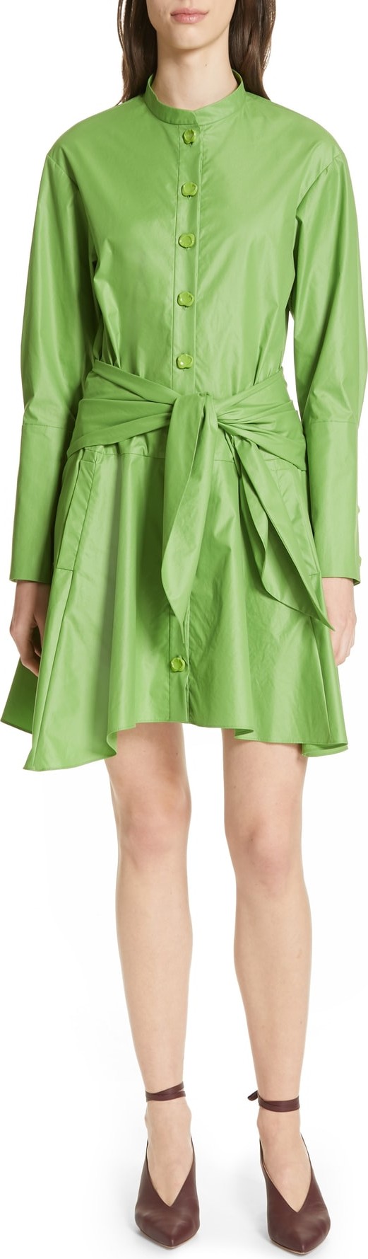 Tibi Glossy Plain Weave Long Sleeve Shirtdress