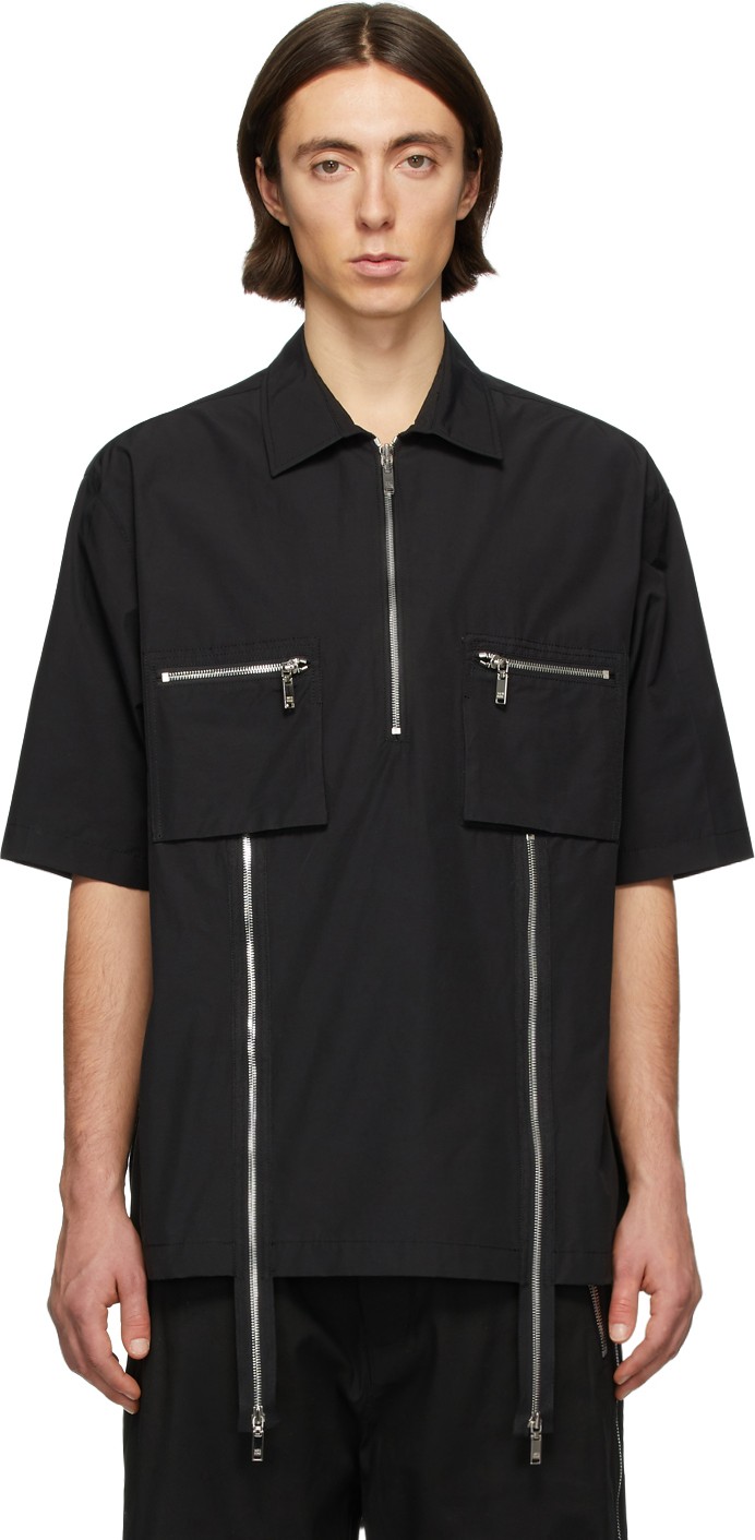 We11done Black Zip Detail Short Sleeve Shirt