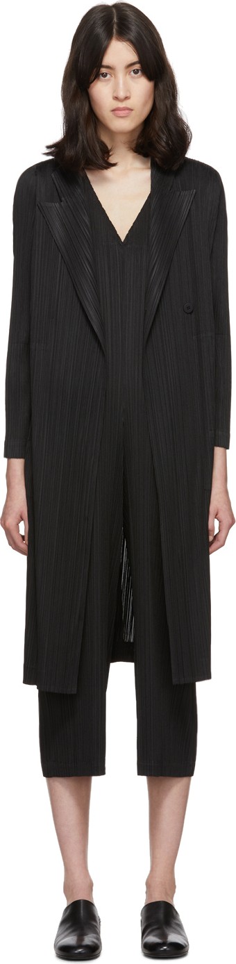 Pleats Please By Issey Miyake Black Pleated Blazer Coat