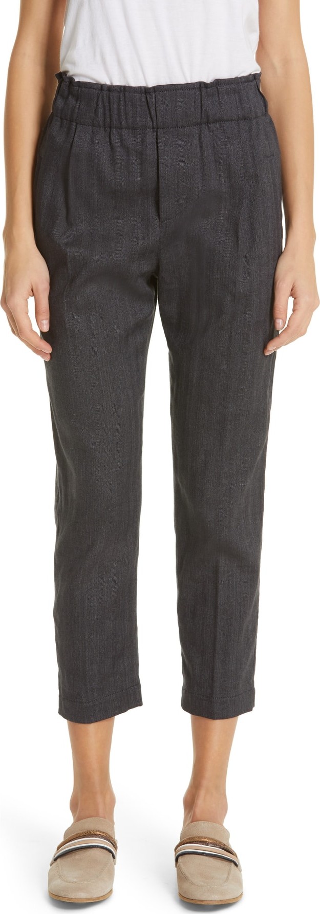Brunello Cucinelli Chevron Weave Stretch Cotton & Linen Pants