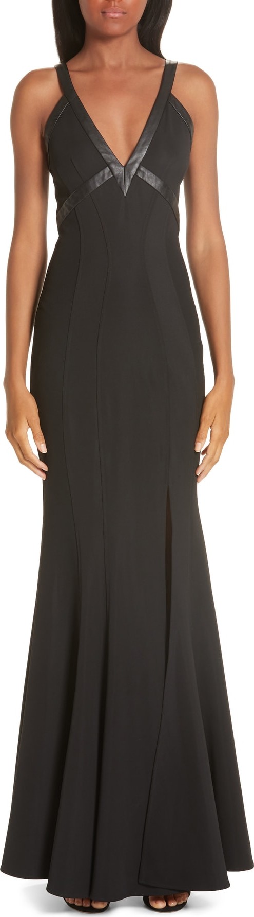 ZAC Zac Posen Jem Leather Trim Trumpet Gown