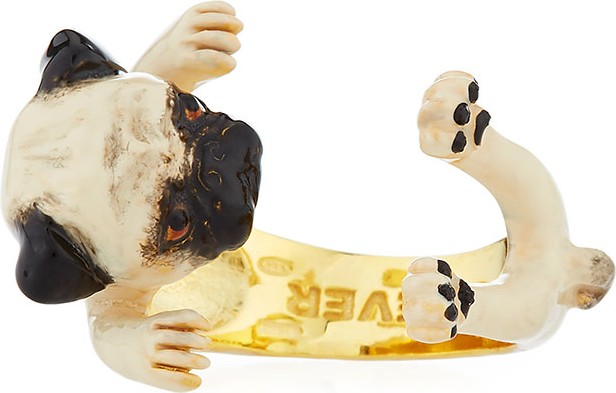 Visconti & Du Reau Pug Plated Enamel Dog Hug Ring, Size 6