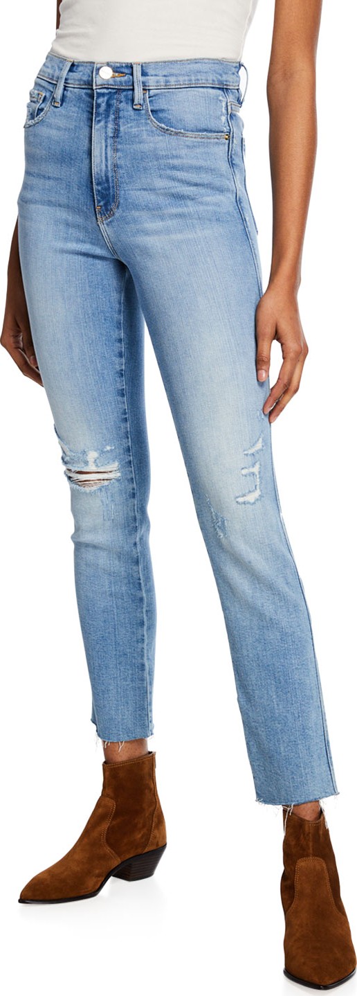 FRAME DENIM Le Sylvie High-Rise Straight Raw-Edge Jeans