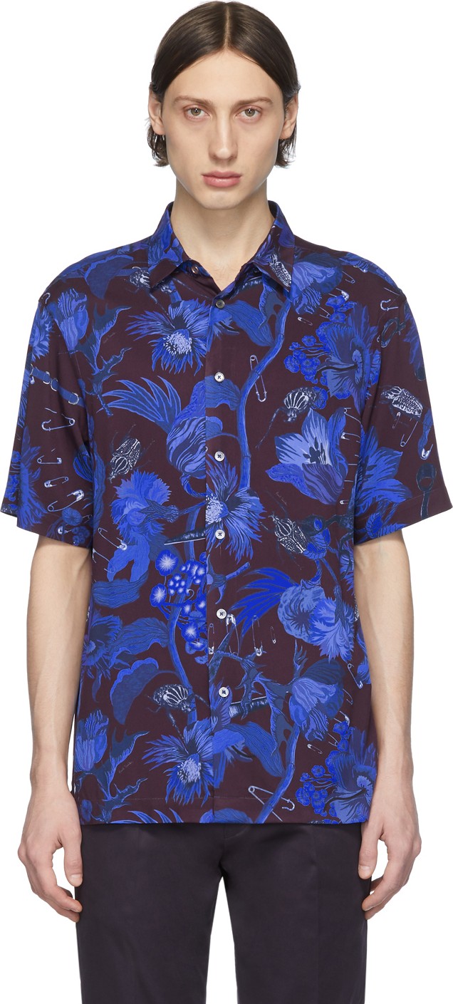 Paul Smith Burgundy & Blue Floral Goliath Short Sleeve Shirt