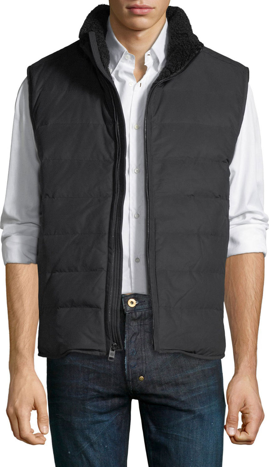 Andrew Marc Saranac Quilted Vest w/ Faux-Shearling Trim