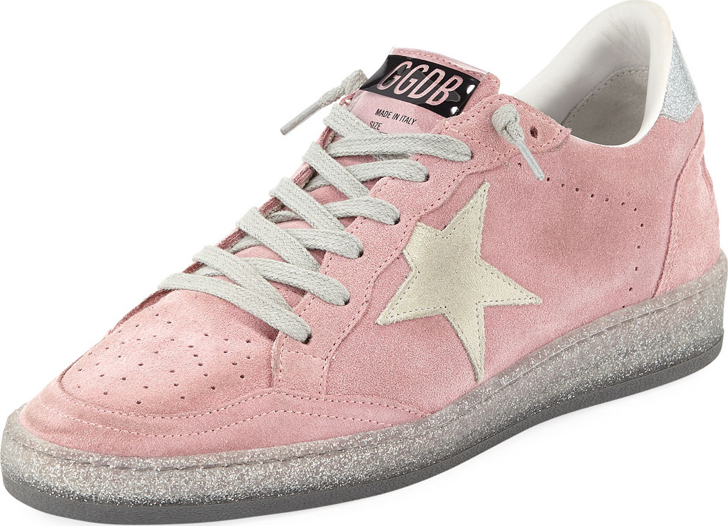 Golden Goose Deluxe Brand Ball Star Suede Low-Top Sneakers with Glitter-Sole