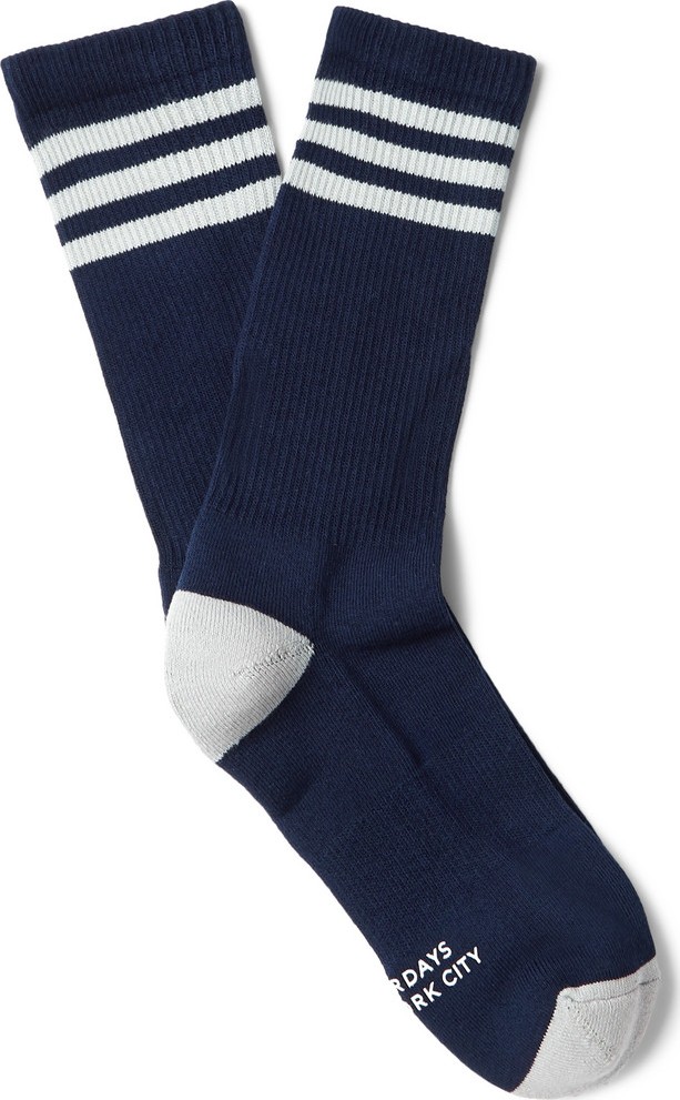SATURDAYS NYC Striped Stretch Cotton-Blend Socks