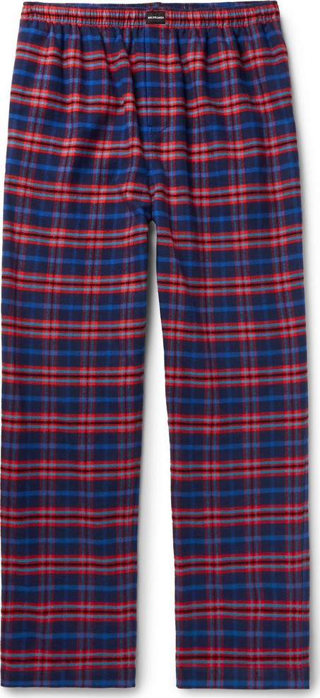 Balenciaga Wide-Leg Checked Cotton-Flannel Drawstring Trousers