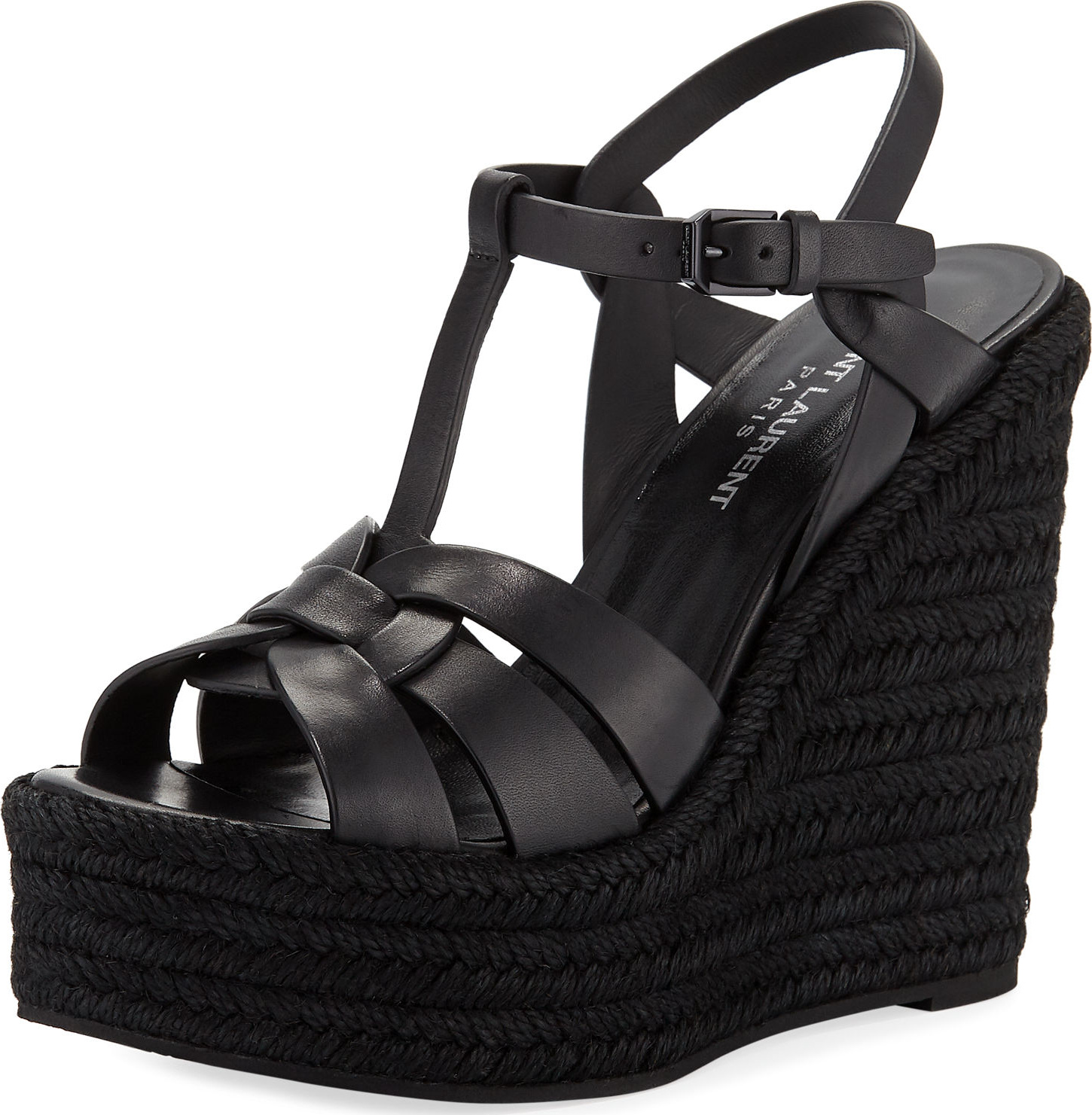Saint Laurent Tribute Leather Platform Espadrille Sandal