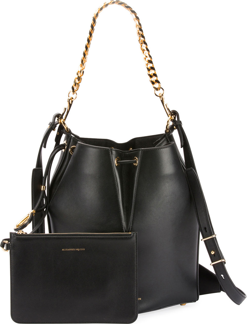Alexander McQueen The Bucket Shiny Calf Shoulder Bag - Golden Hardware