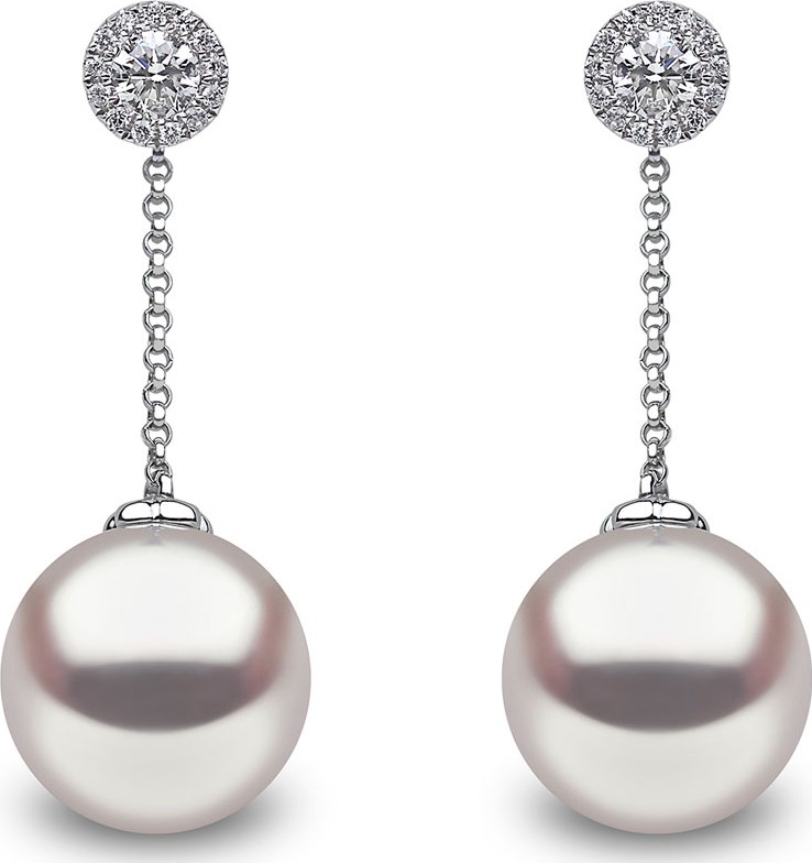 Yoko London 18k White Gold Diamond Posts & Pearl Drop Earrings
