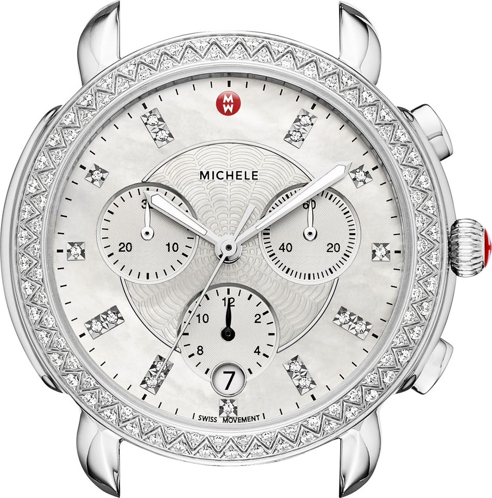 MICHELE Sidney Stainless Steel Watch Head with Diamonds