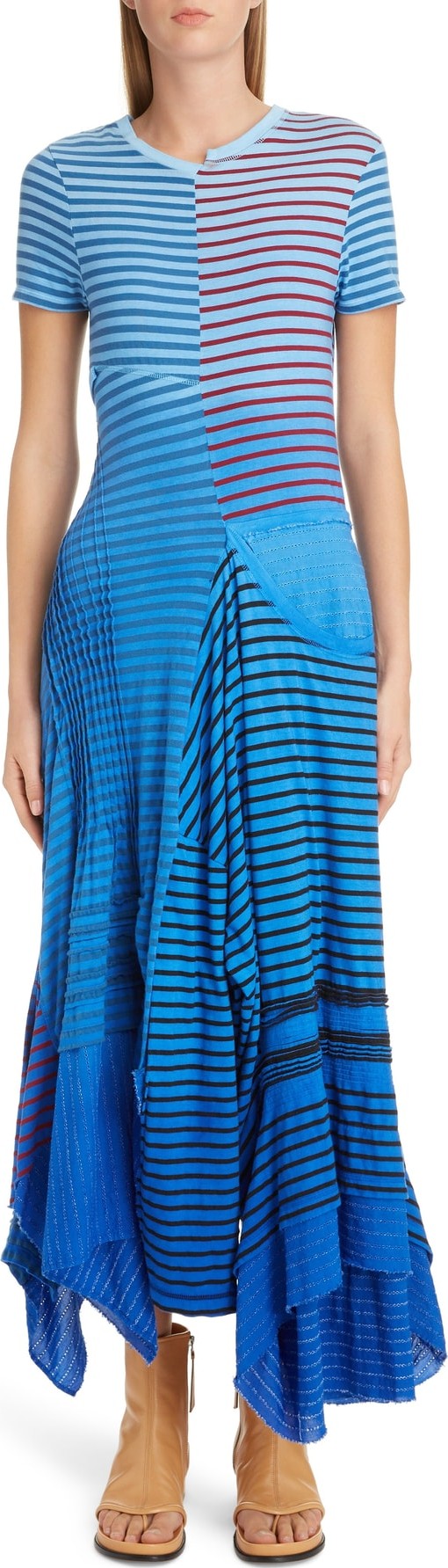 LOEWE Stripe Tie Dye Asymmetrical Dress