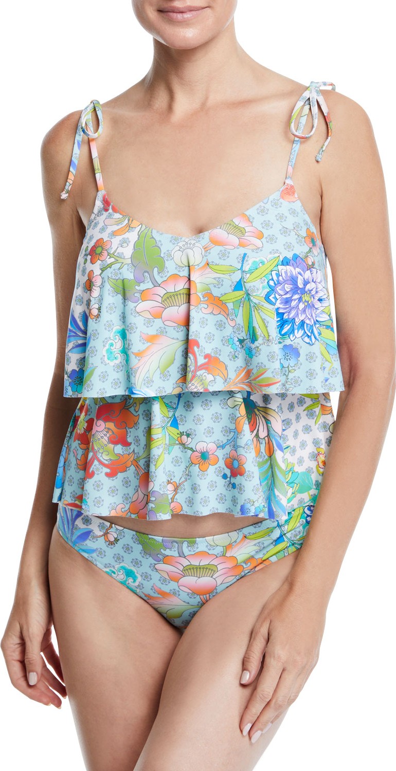 Johnny Was Avon Floral-Print Tiered Tankini Swim Top