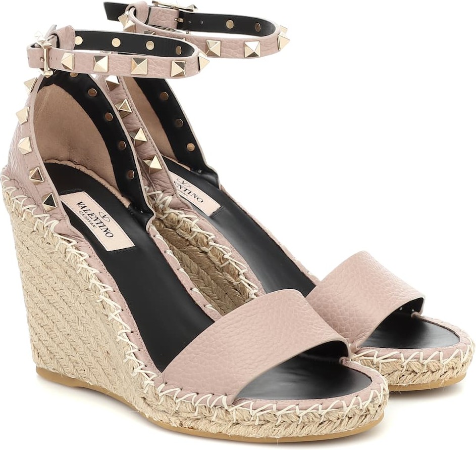Valentino Valentino Garavani Rockstud Double leather wedge espadrilles