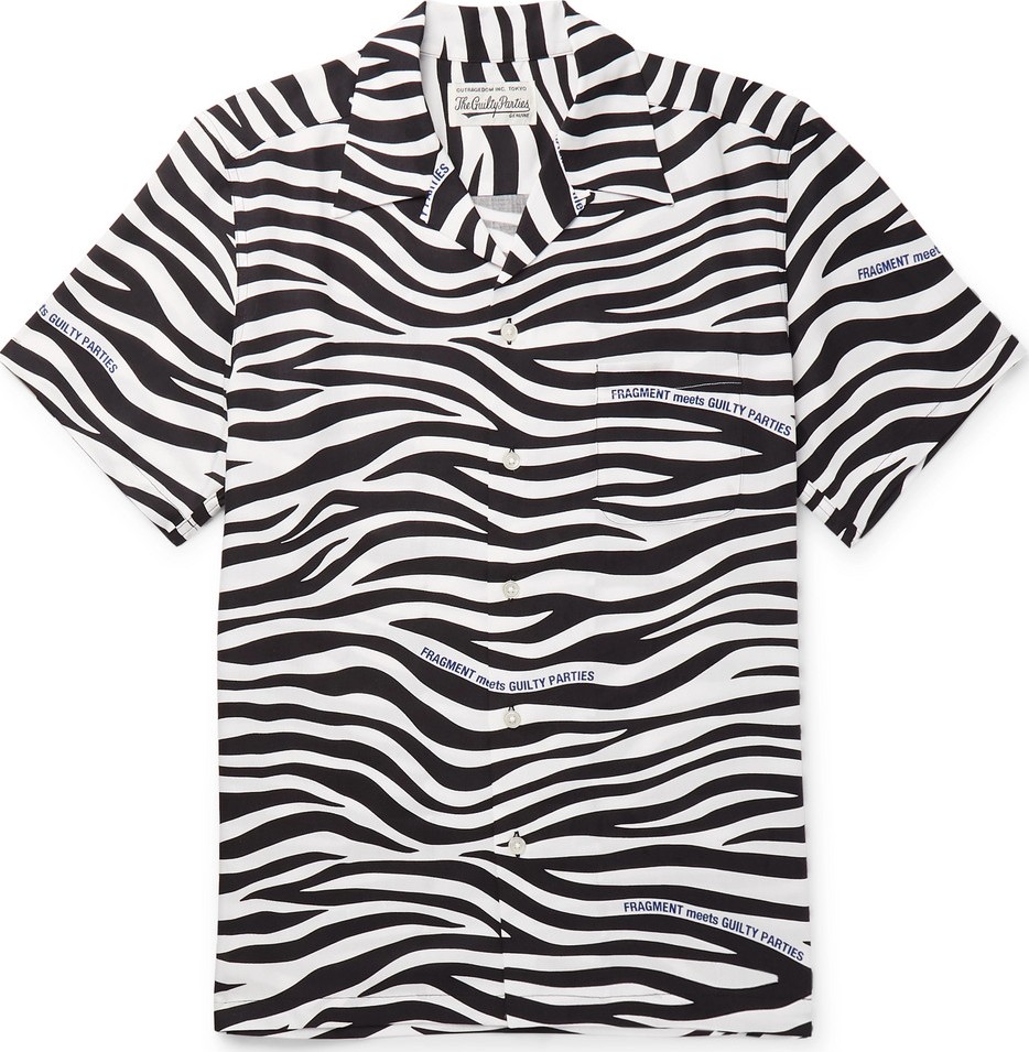 Wacko Maria + Fragment Camp-Collar Zebra-Print Lyocell Shirt