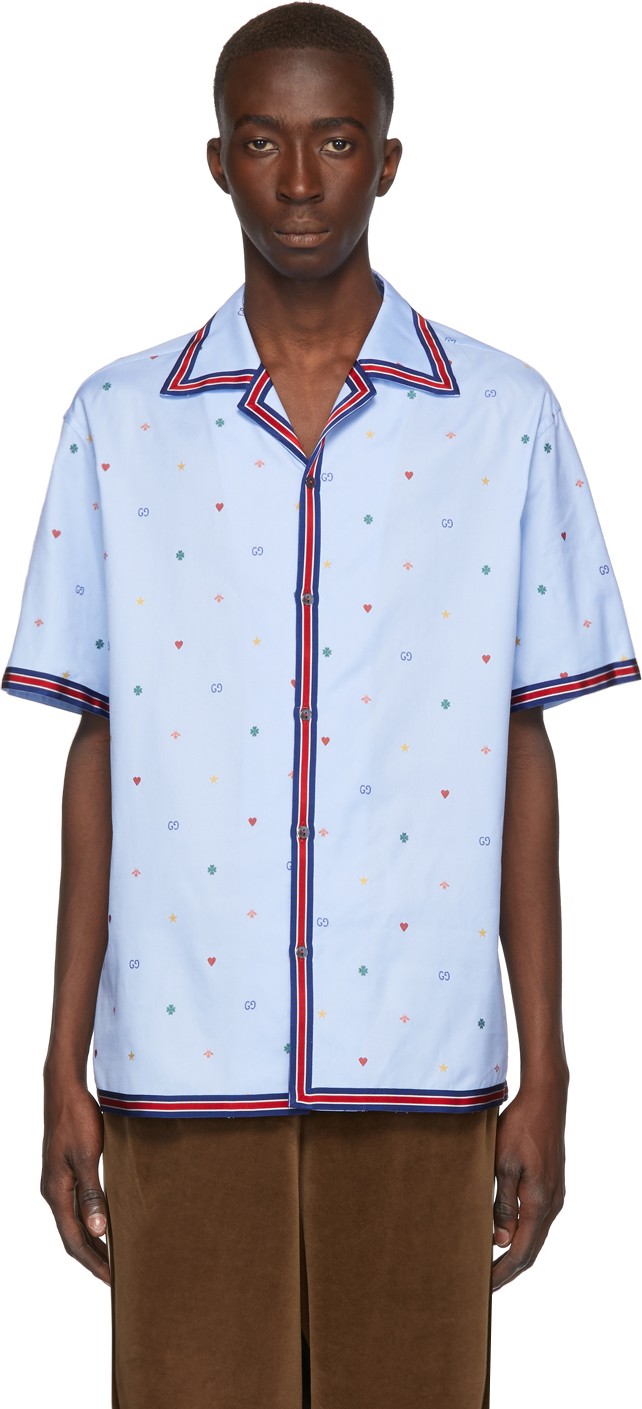 Gucci Blue Multi Icon Bowling Shirt