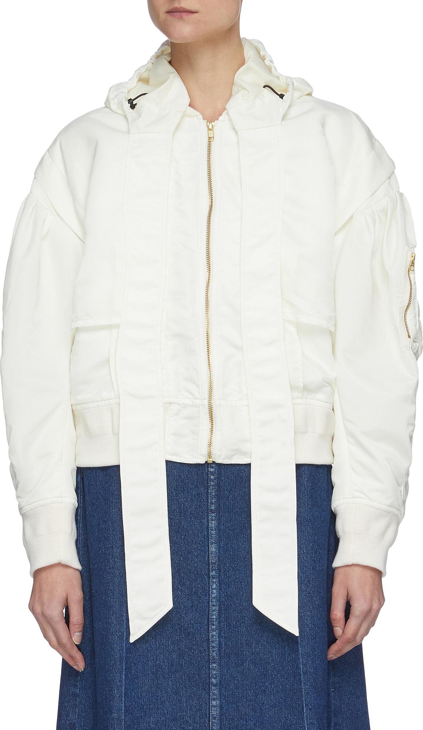 Toga Panelled hood neck tie puff blouson