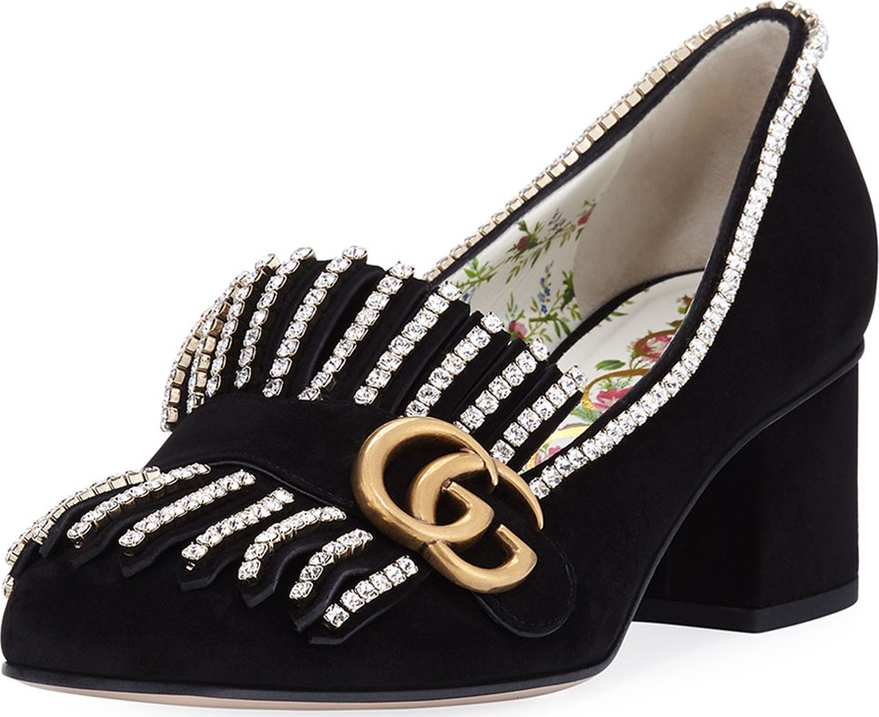 Gucci 5mm Marmont Suede Pump with Crystals