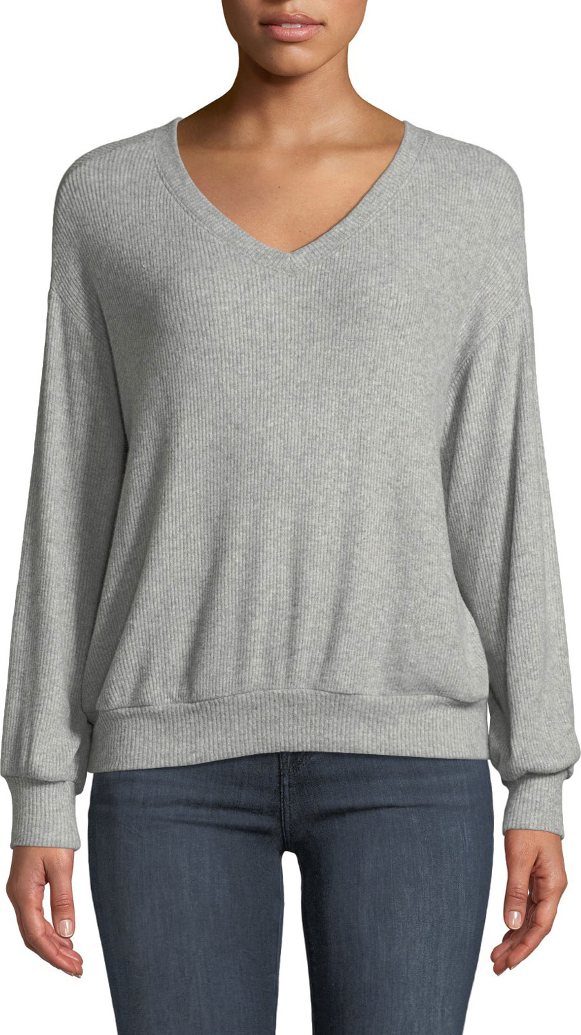 Velvet By Graham & Spencer Parca Ribbed Long-Sleeve V-Neck Top