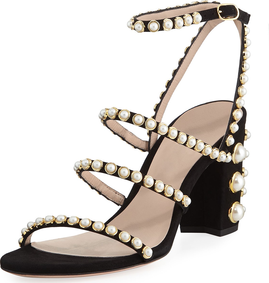 Stuart Weitzman Peridot Pearly Embellished Sandals, Black
