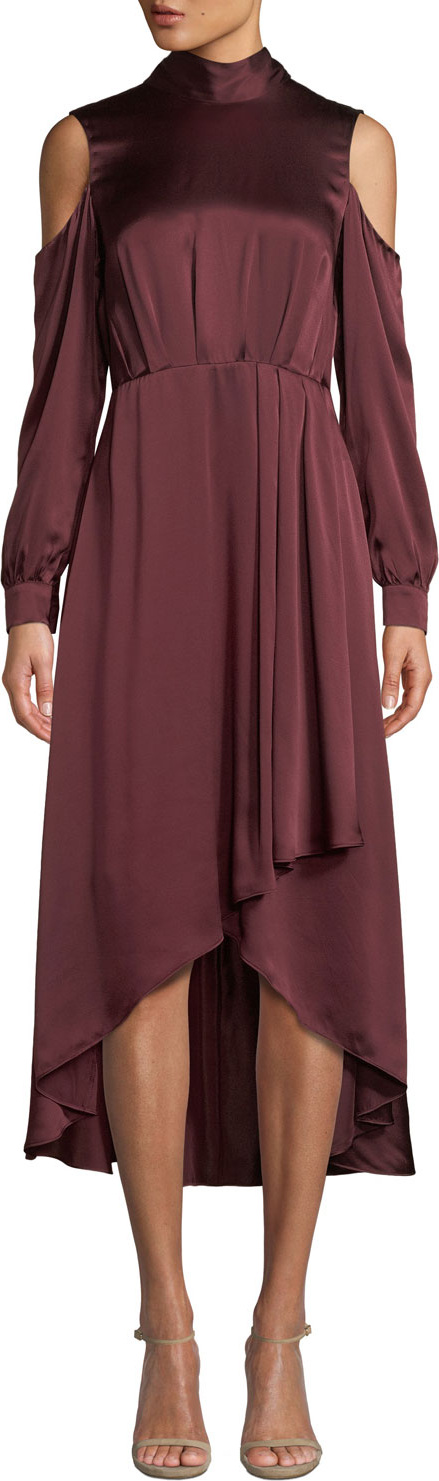 DIANE von FURSTENBERG Mock-Neck Cold-Shoulder Silk High-Low Gown