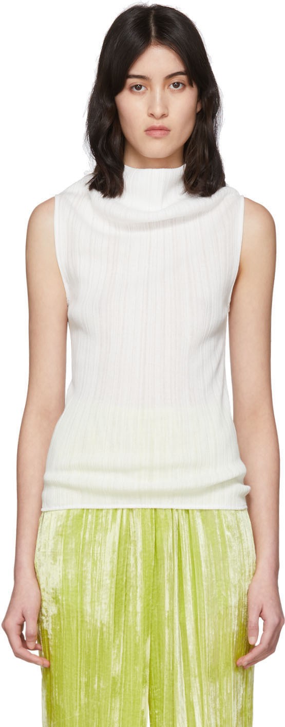 Nina Ricci White Pleated Tank Top