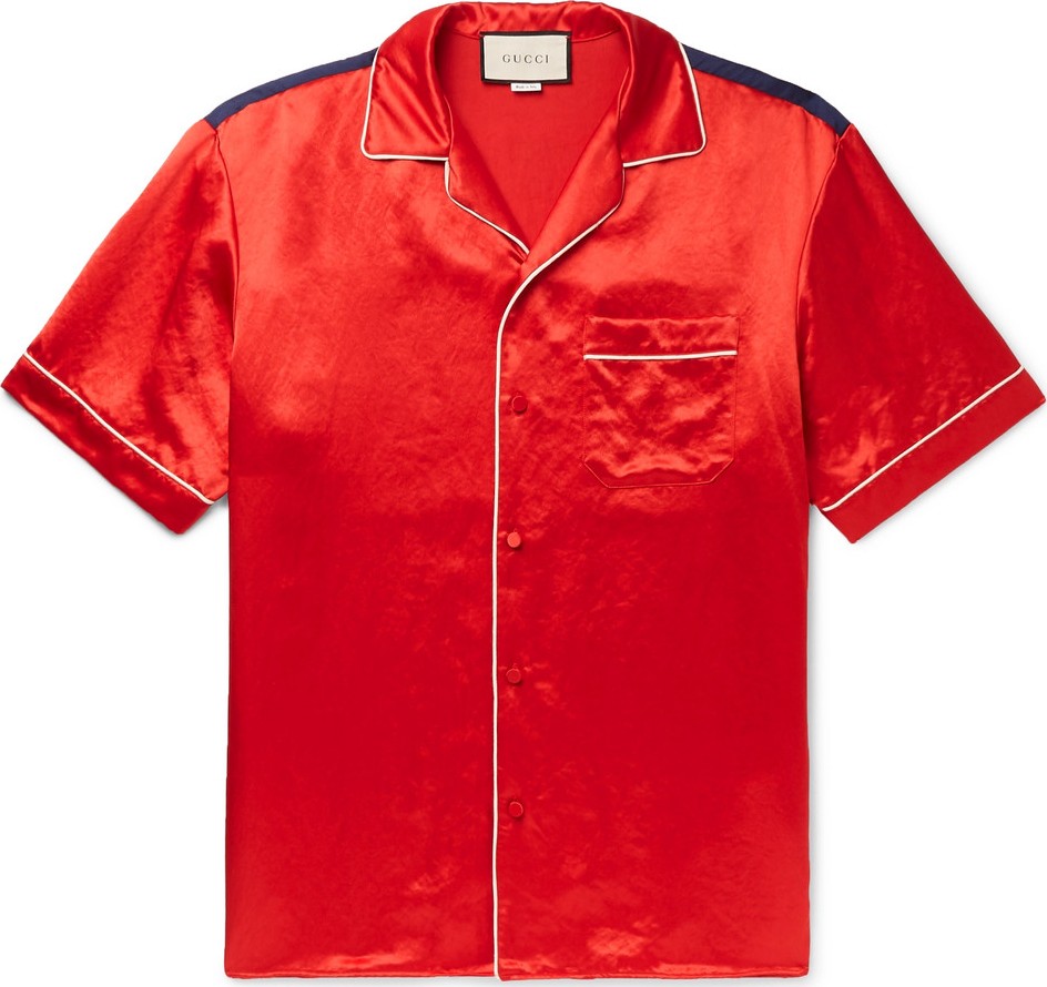 Gucci Camp-Collar Printed Satin Shirt